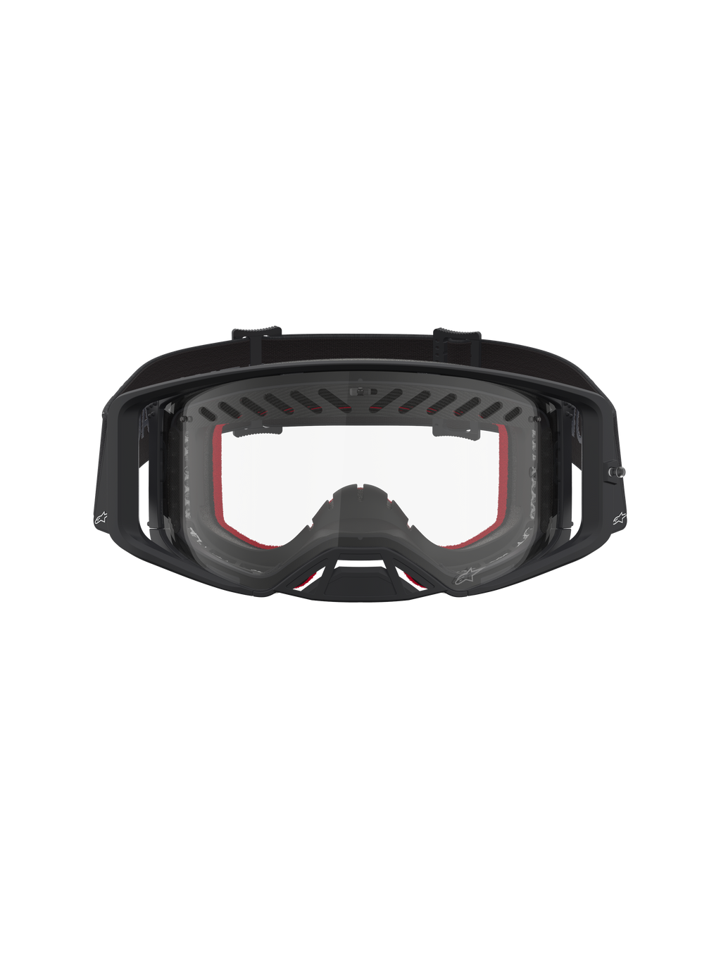 Alpinestars Óculos Supertech Dura Air Fluid, óculos de motocross, pretos e vermelhos, lente transparente e ventilada