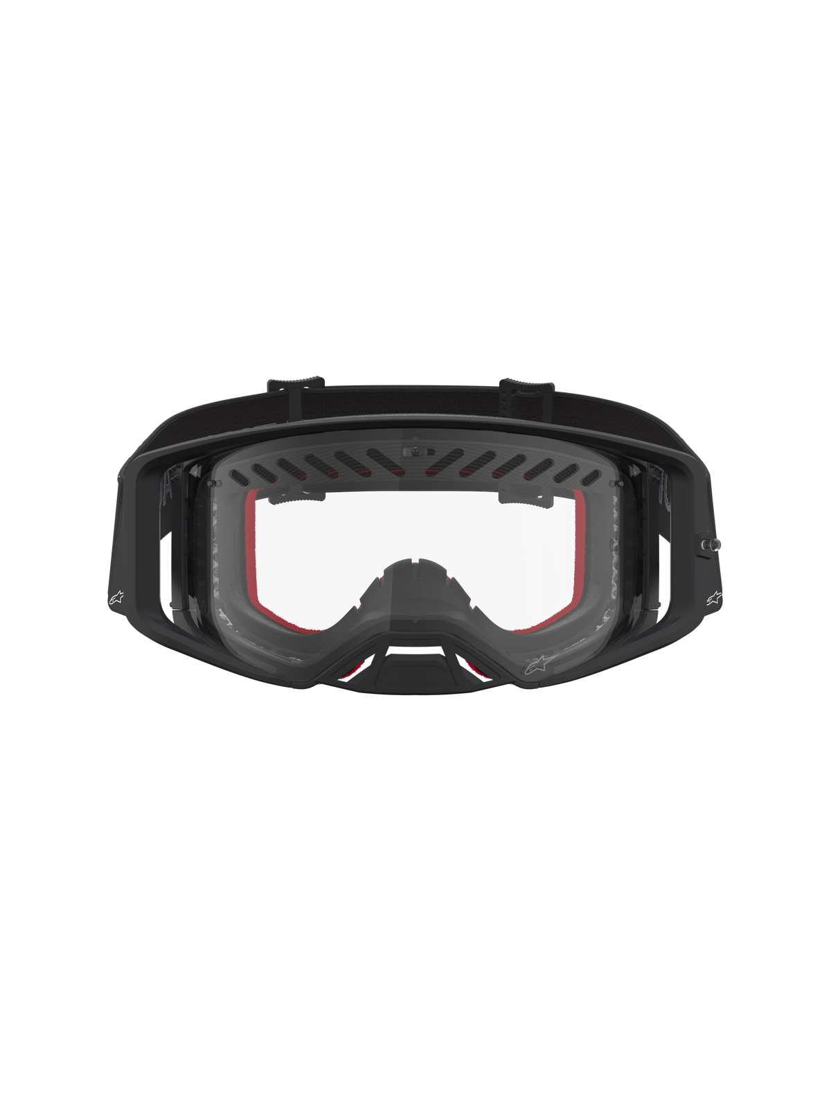 Alpinestars Óculos Supertech Dura Air Fluid, óculos de motocross, pretos e vermelhos, lente transparente e ventilada