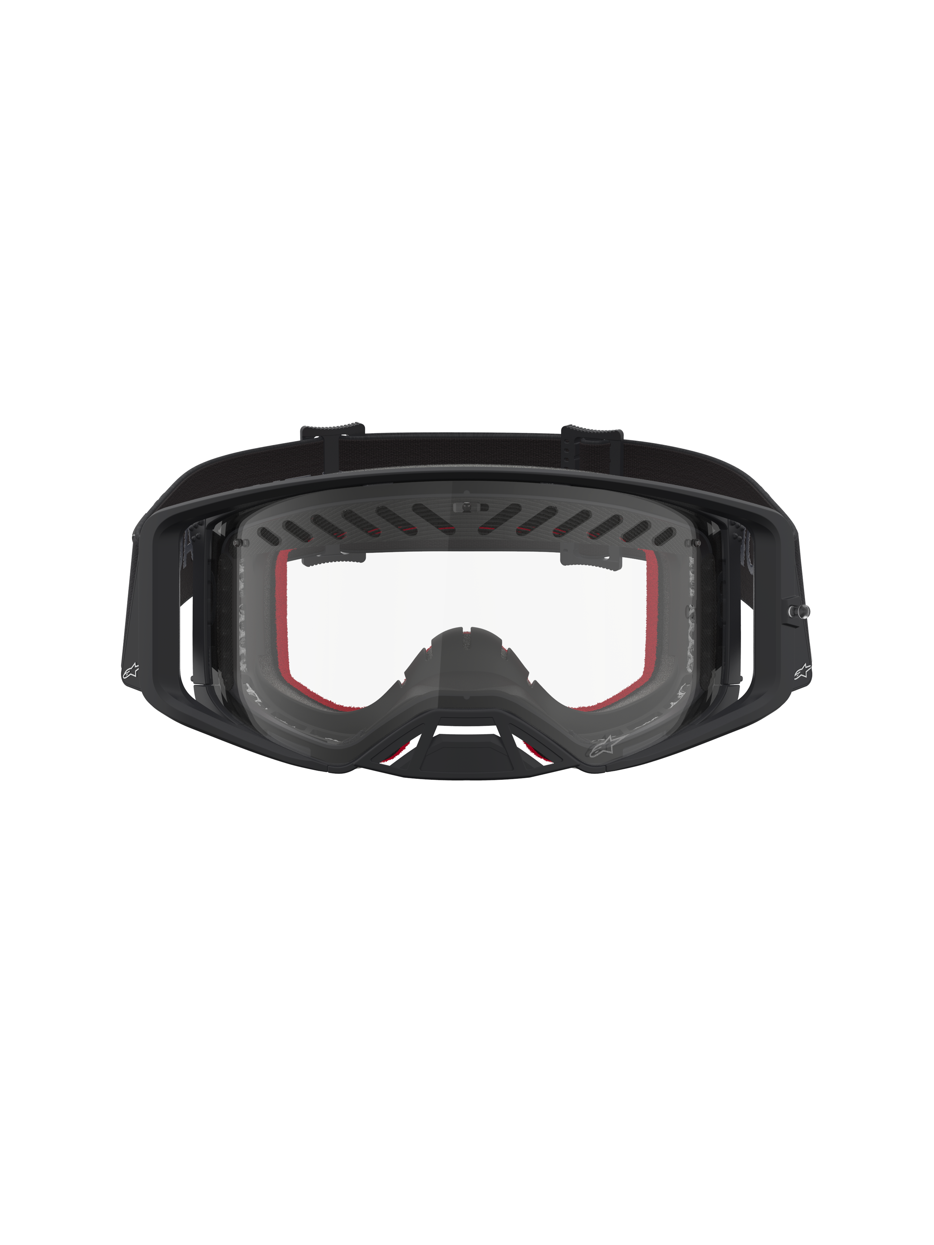Alpinestars Óculos Supertech Dura Air Fluid, óculos de motocross, pretos e vermelhos, lente transparente e ventilada