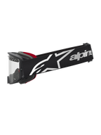 Alpinestars Supertech Dura Air Fluid, óculos de motocross pretos e vermelhos com lente transparente e logótipo branco.