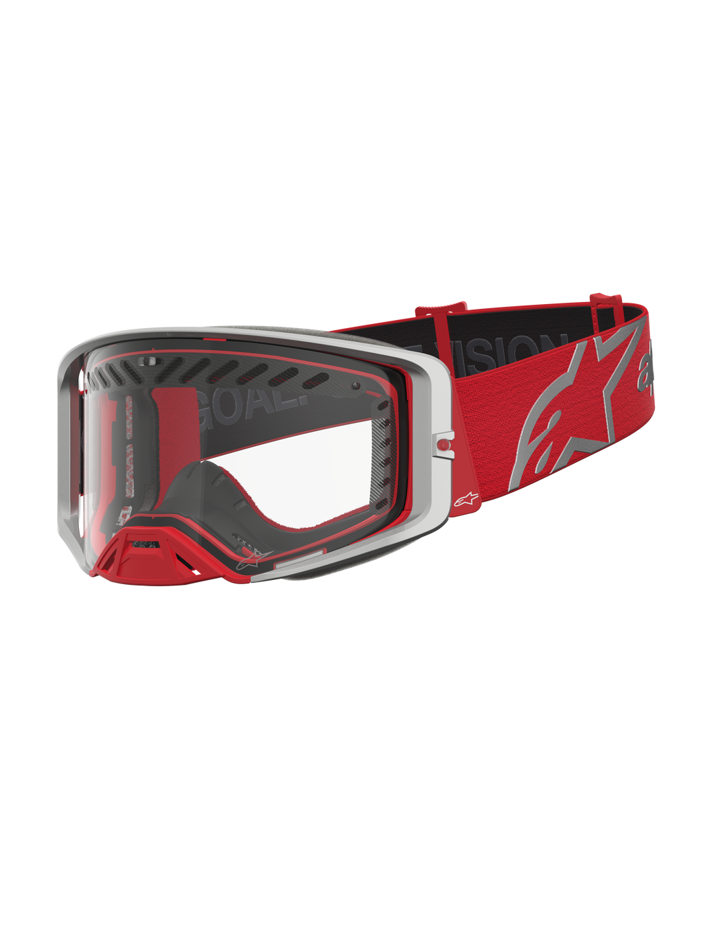 Alpinestars Supertech Dura Air Fluid, óculos de motocross para competição, vermelhos e prateados, lente de policarbonato transparente, design com fluxo de ar otimizado para todo-o-terreno