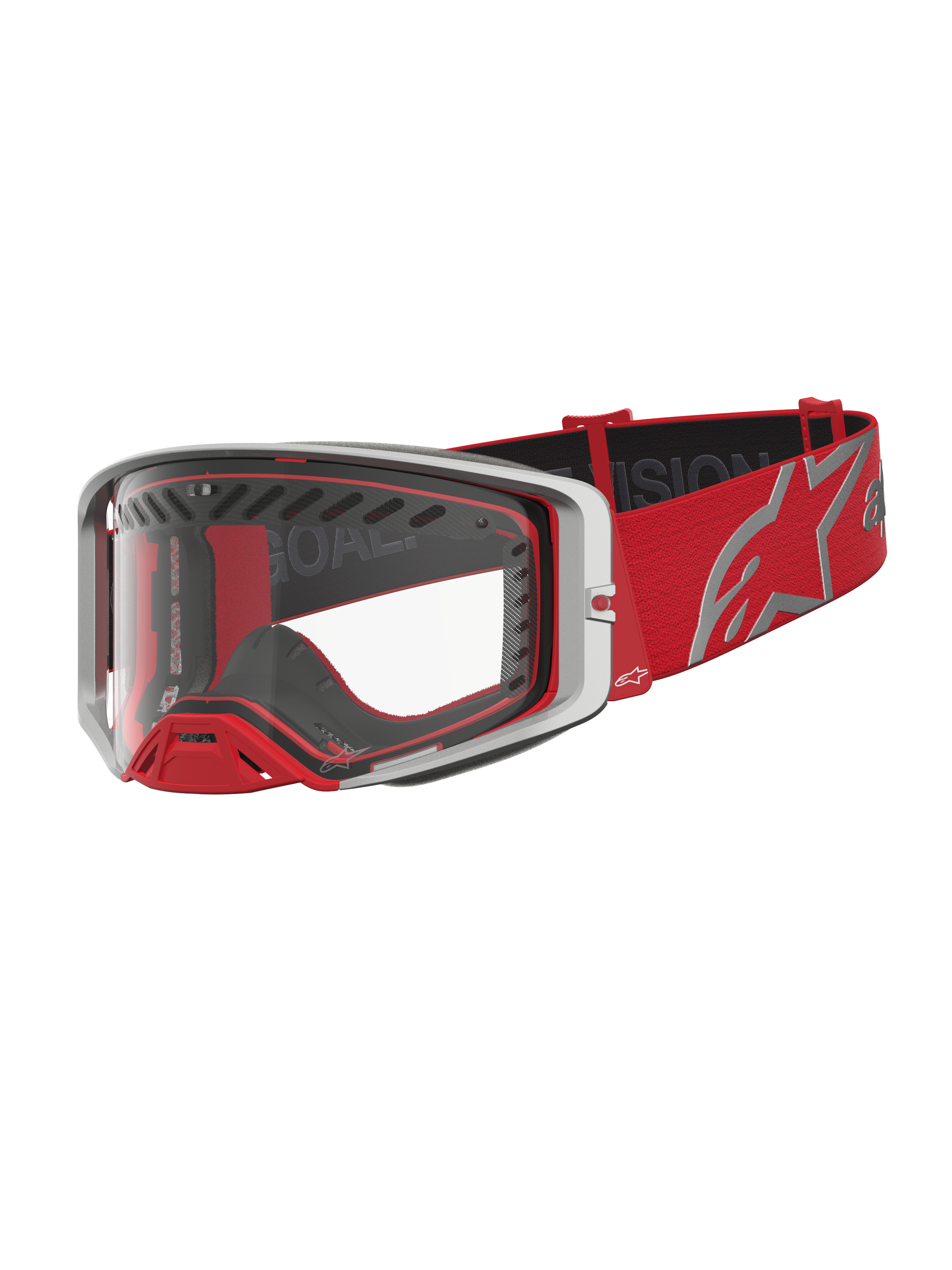 Alpinestars Supertech Dura Air Fluid, óculos de motocross para competição, vermelhos e prateados, lente de policarbonato transparente, design com fluxo de ar otimizado para todo-o-terreno