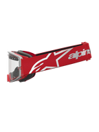 Alpinestars Óculos Supertech Dura Air Fluid, óculos de motocross vermelhos e prateados, com lente transparente.
