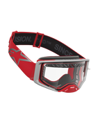 Alpinestars Supertech Dura Air Fluid, óculos de motocross vermelhos e prateados com lente transparente e estrutura ventilada.