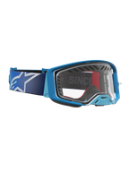 Alpinestars óculos Supertech Dura Air Fluid, motocross, azuis e prateados, lente transparente e estrutura de plástico ventilada