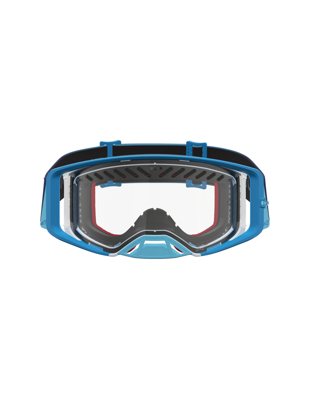 Alpinestars Supertech Dura Air Fluid, óculos de motocross, azuis e cinzentos, com lente transparente de alta qualidade.