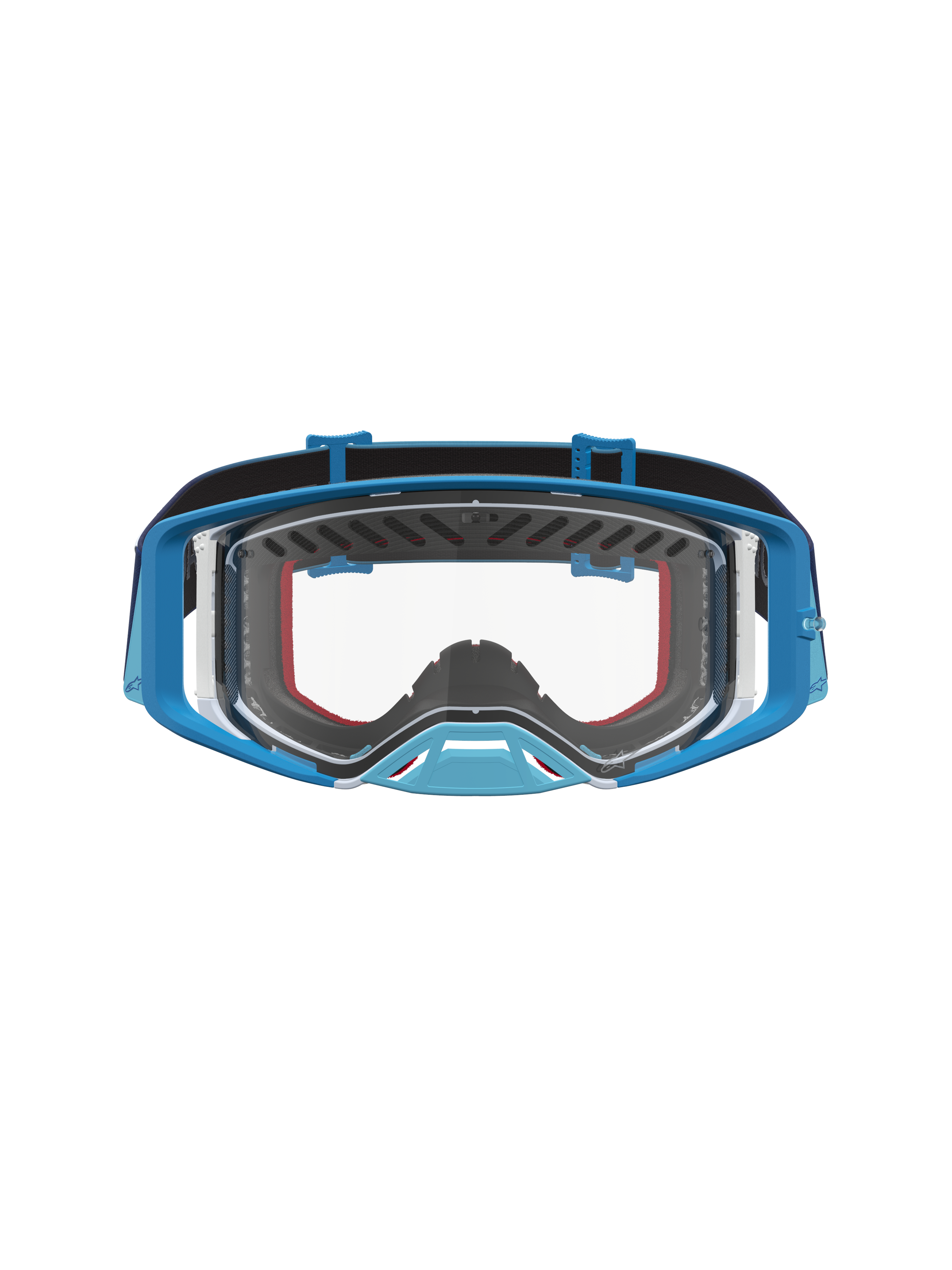 Alpinestars Supertech Dura Air Fluid, óculos de motocross, azuis e cinzentos, com lente transparente de alta qualidade.