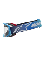 Alpinestars Supertech Dura Air Fluid, óculos de motocross, azul degradê e prateado, lente transparente e correia com logótipo.