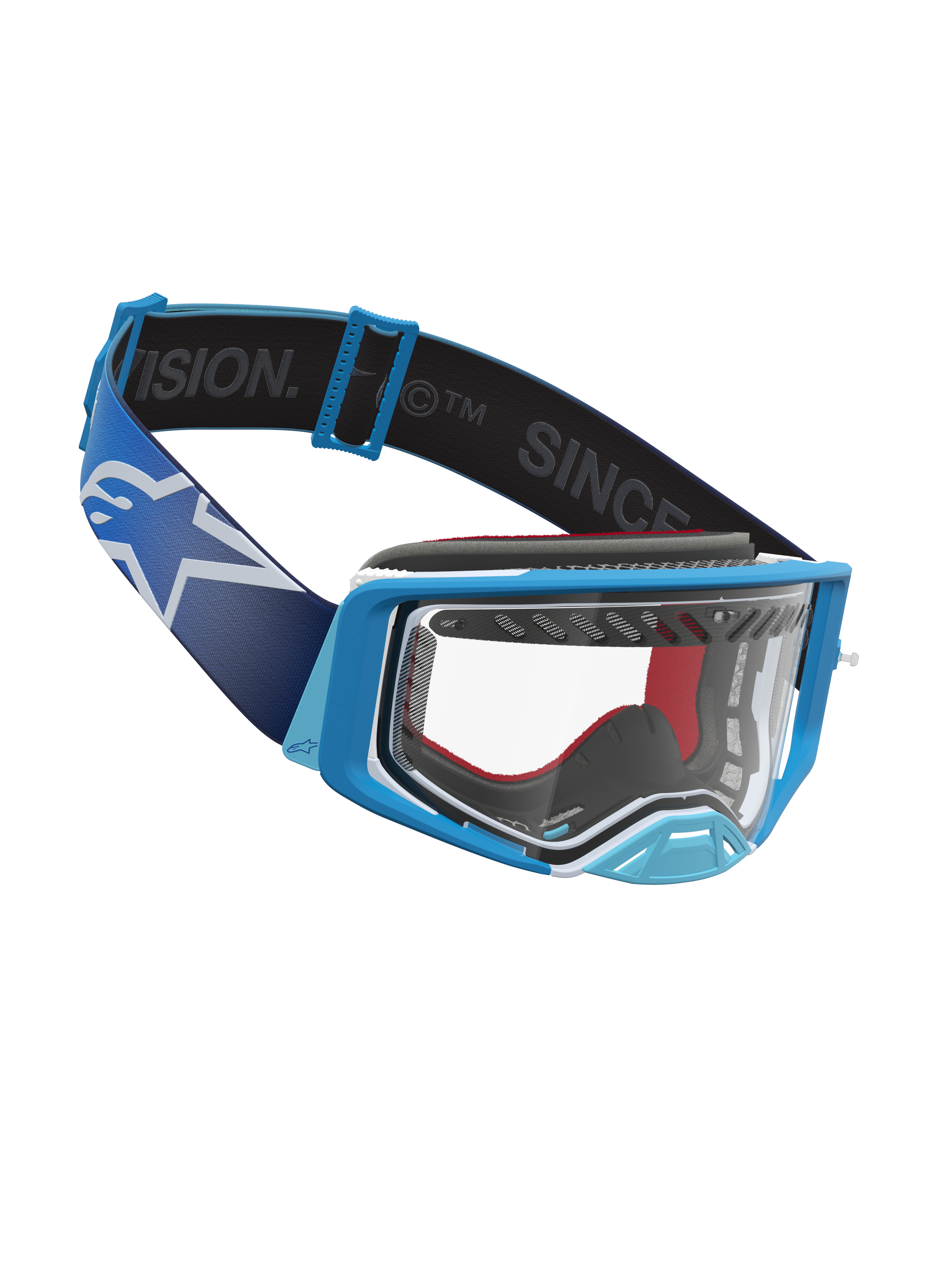 Alpinestars Óculos Supertech Dura Air Fluid, óculos de motocross, azuis e brancos, lente de policarbonato e alça larga.