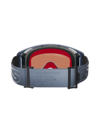 Alpinestars Supertech Vision Vista Goggles, vista traseira, correia ajustável em cinzento-azulado com texto em relevo 'ONE GOAL. ONE VISION.', espuma facial multicamadas preta, vista interior da lente colorida, concebidos para performance em motocross