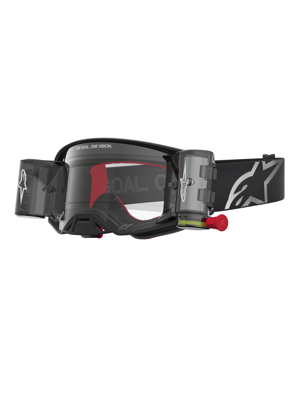 Alpinestars Óculos Supertech Firma Roll Off, óculos de motocross, pretos e prateados, sistema roll-off e lente transparente.