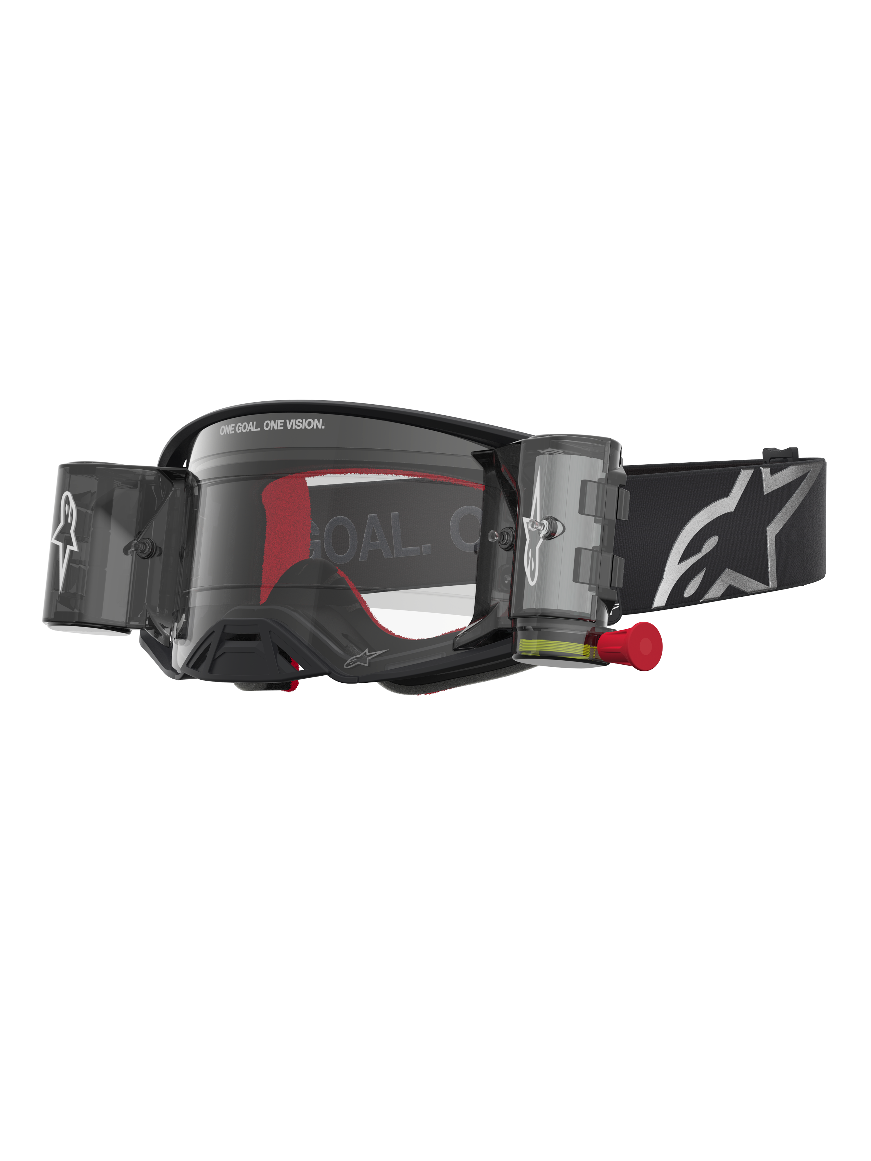 Alpinestars Óculos Supertech Firma Roll Off, óculos de motocross, pretos e prateados, sistema roll-off e lente transparente.