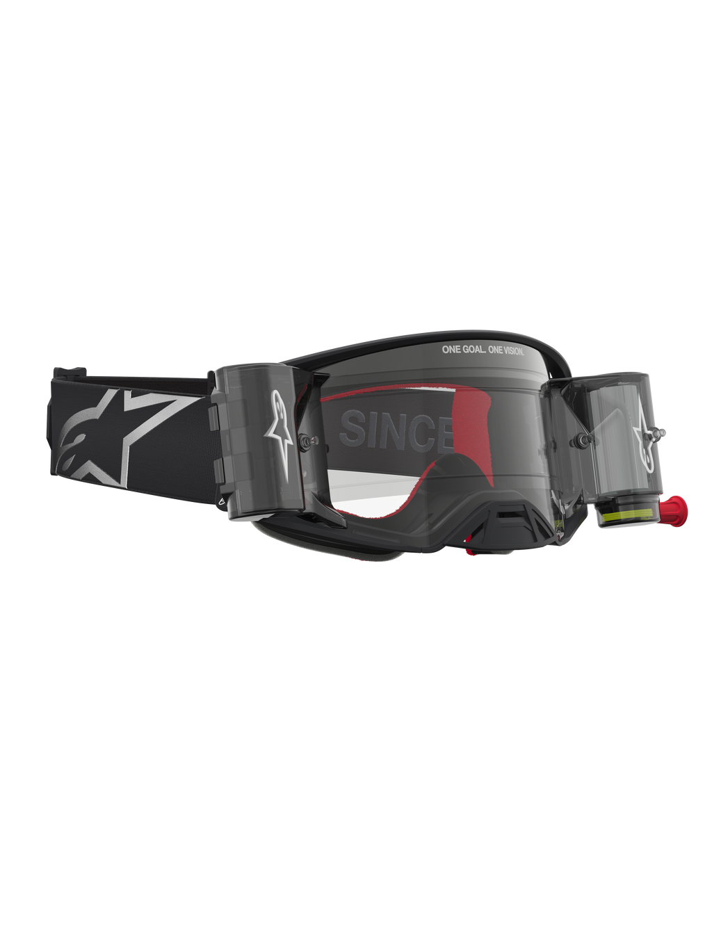 Alpinestars óculos Supertech Firma Roll Off, para motocross e todo-o-terreno, pretos e prateados, com sistema roll-off.