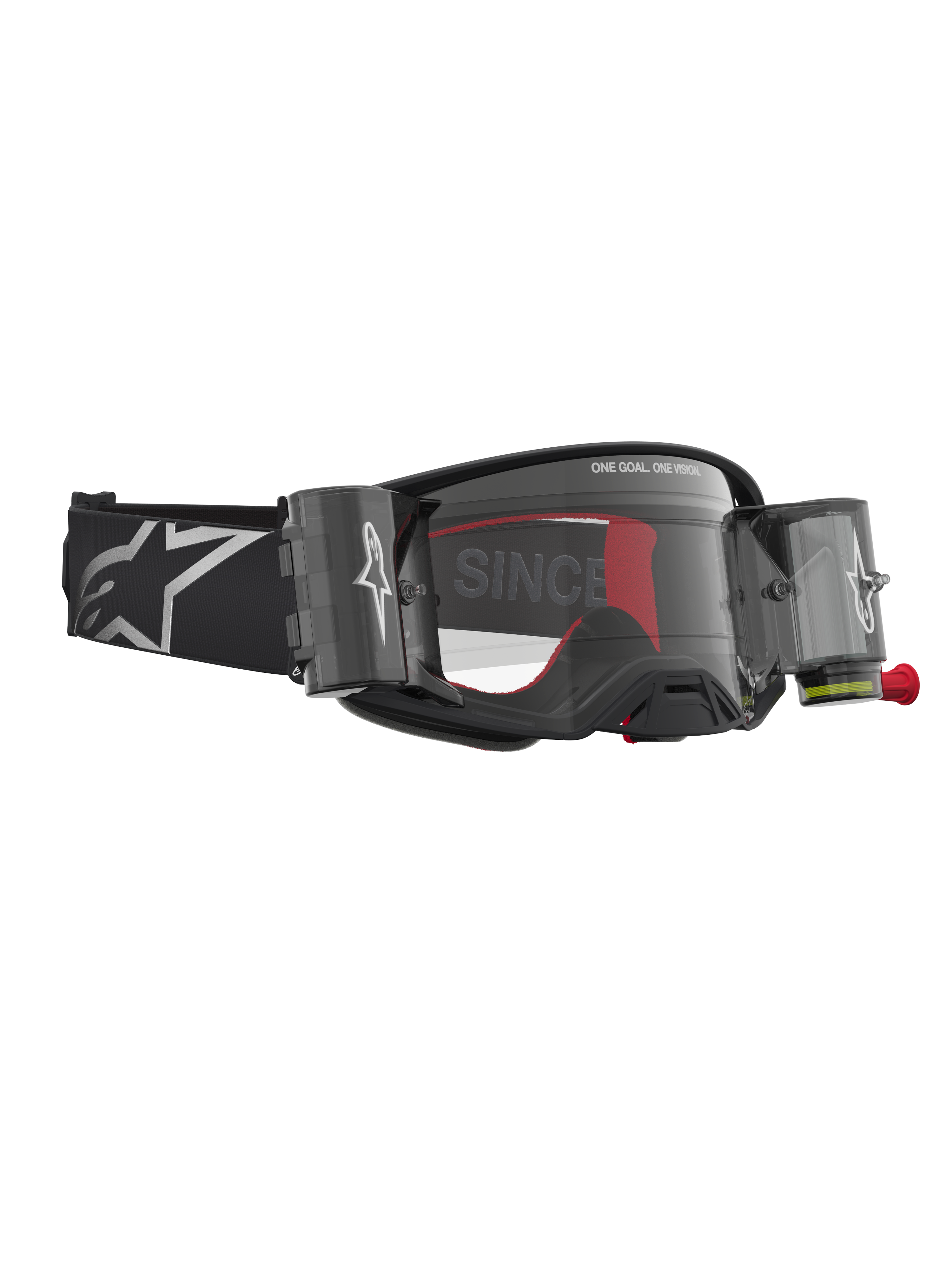 Alpinestars óculos Supertech Firma Roll Off, para motocross e todo-o-terreno, pretos e prateados, com sistema roll-off.
