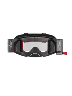 Alpinestars Óculos Supertech Firma Roll Off, óculos de motocross para competição, pretos e prateados com pormenores vermelhos, sistema Roll-Off e lente transparente