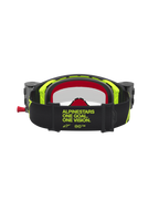 Alpinestars Óculos Supertech Firma Roll Off, óculos de motocross pretos e amarelos fluo, vista traseira com correia larga.