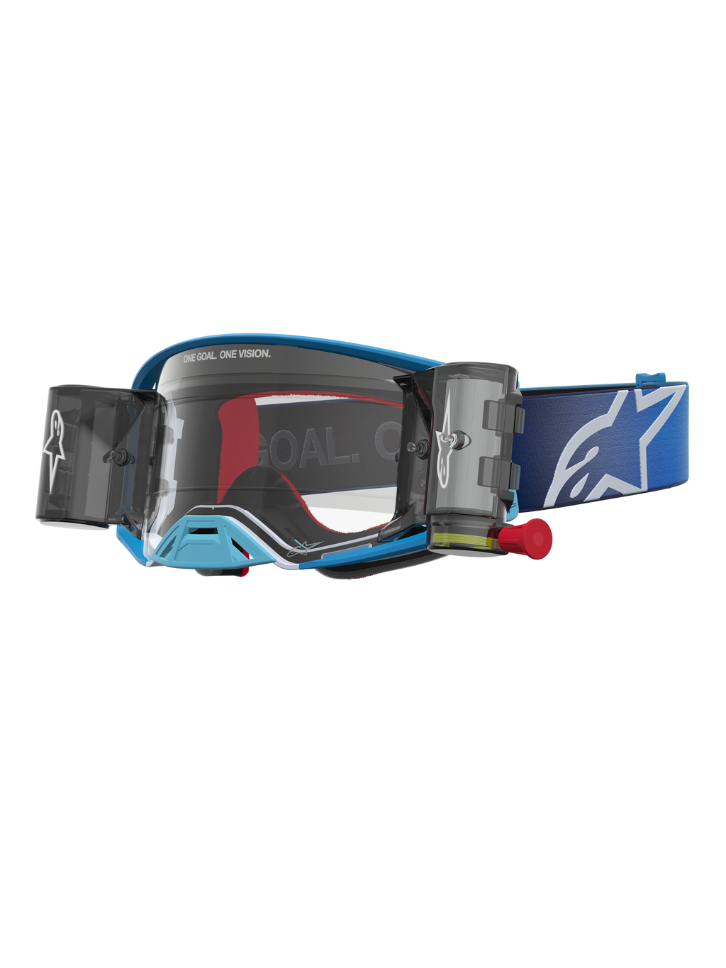 Alpinestars Óculos Supertech Firma Roll Off, óculos de motocross azuis e cinzentos, sistema roll-off integrado e lente transparente