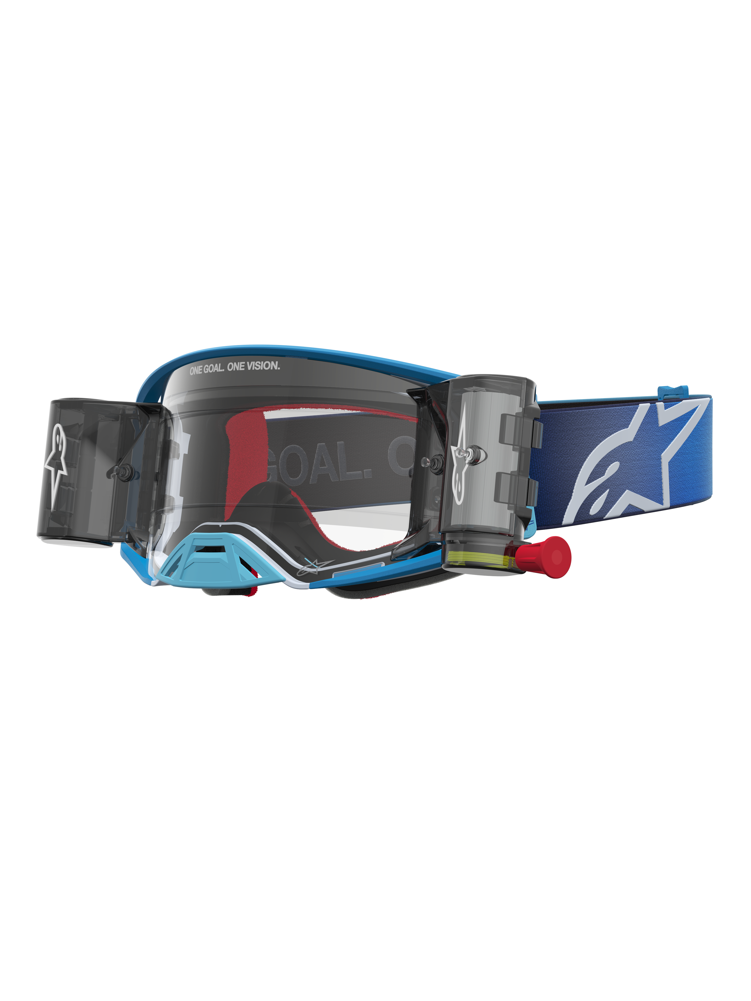 Alpinestars Óculos Supertech Firma Roll Off, óculos de motocross azuis e cinzentos, sistema roll-off integrado e lente transparente