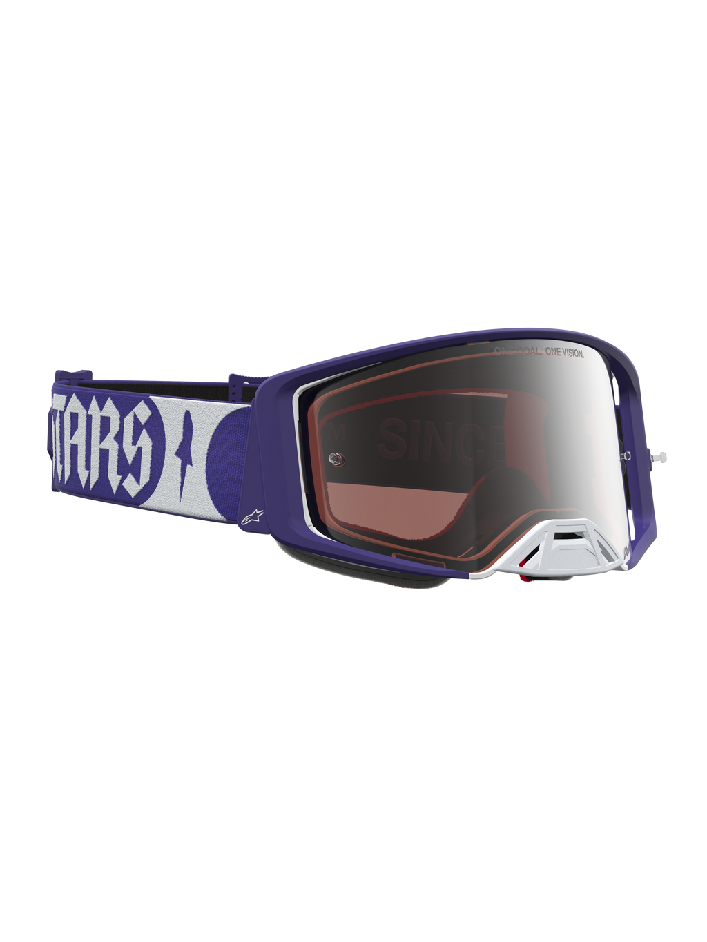 Alpinestars Óculos Supertech Atrox, óculos de motocross, azuis e brancos com lente prateada espelhada.