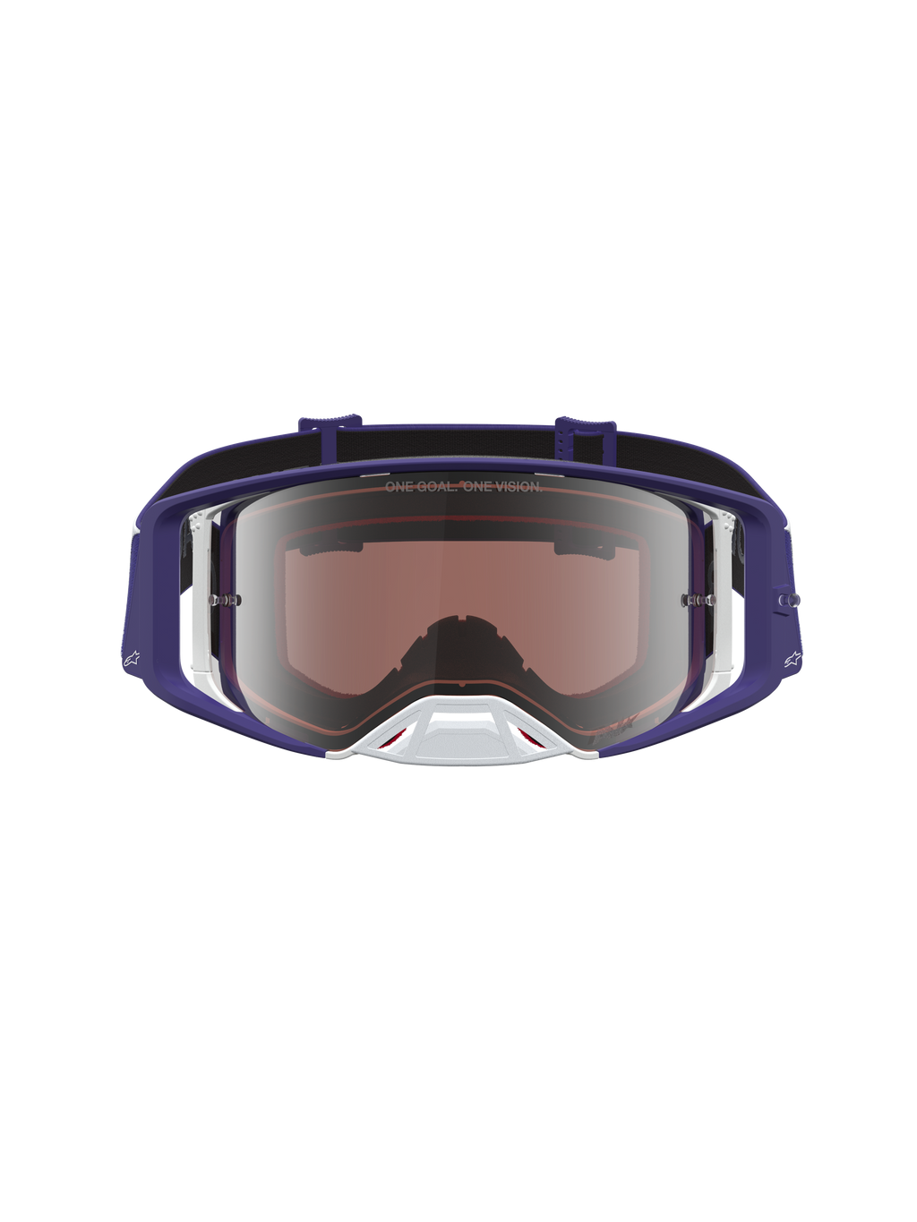 Alpinestars Óculos Supertech Atrox, óculos de motocross azul escuro e brancos com lente prateada espelhada, ótica de alta qualidade para competição.