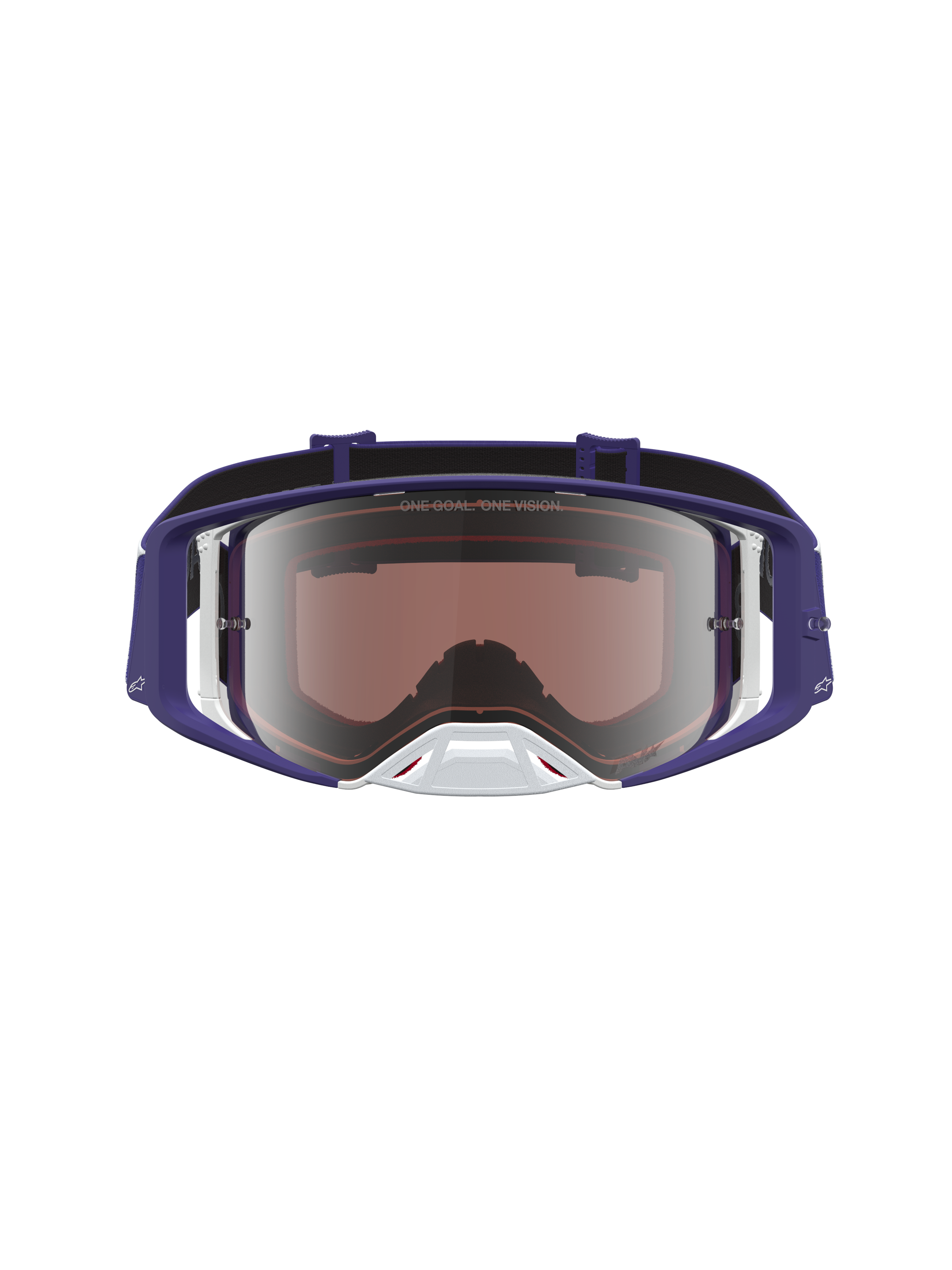 Alpinestars Óculos Supertech Atrox, óculos de motocross azul escuro e brancos com lente prateada espelhada, ótica de alta qualidade para competição.