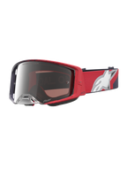 Alpinestars Supertech Hiten, óculos de motocross em vermelho e preto, lente prateada espelhada para alto desempenho
