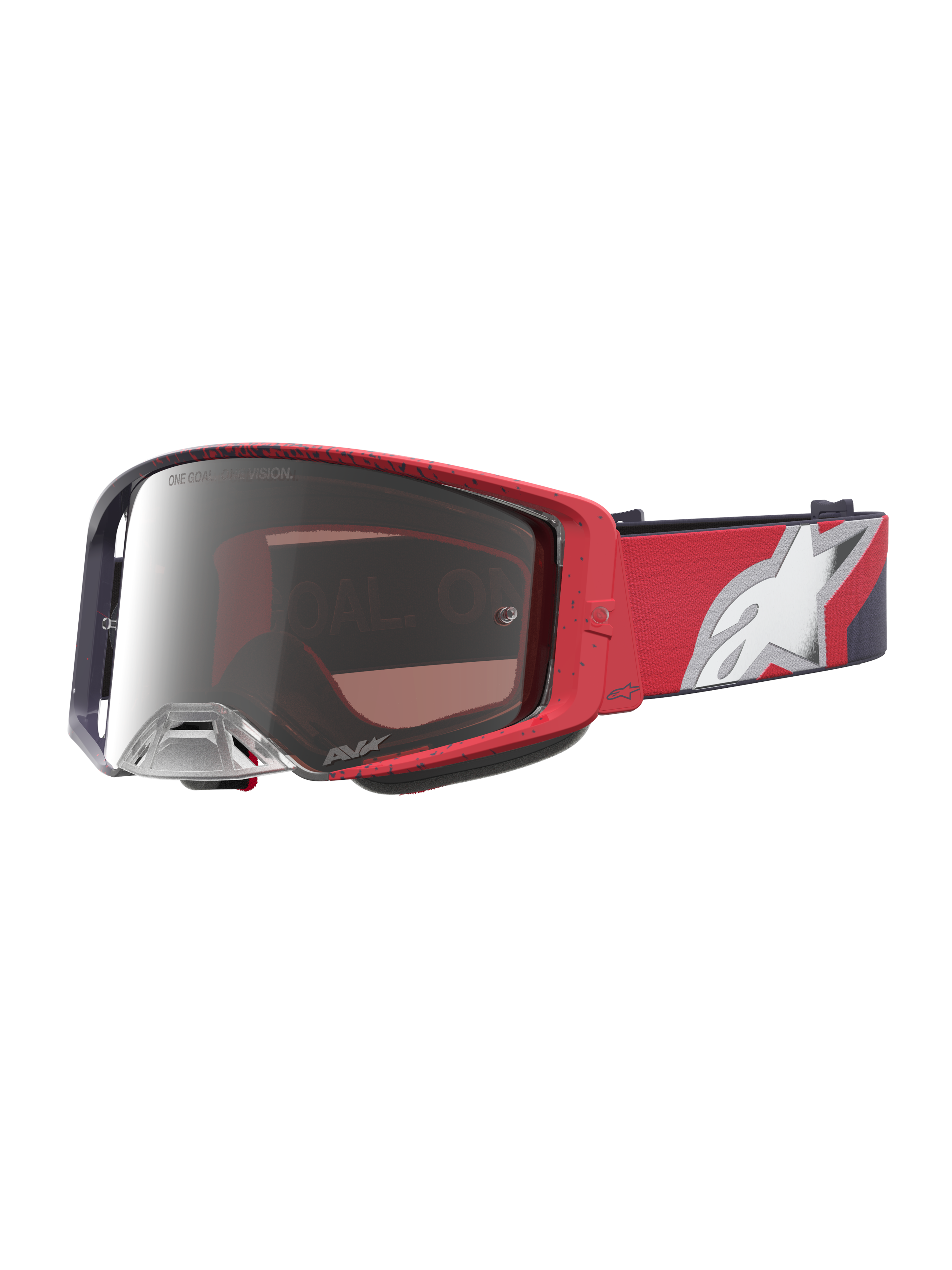 Alpinestars Supertech Hiten, óculos de motocross em vermelho e preto, lente prateada espelhada para alto desempenho