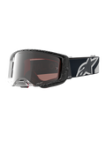 Alpinestars Supertech Hiten, óculos de motocross pretos e brancos com lente espelhada prateada e visão periférica ampla