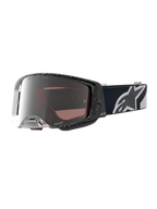 Alpinestars Supertech Hiten, óculos de motocross pretos e brancos com lente espelhada prateada e visão periférica ampla