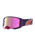 Óculos Supertech Hiten da Alpinestars, óculos de motocross e off-road, roxos com lente espelhada rosa e vermelha.