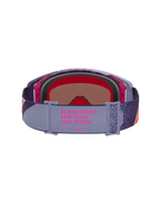 Óculos Alpinestars Supertech Hiten para motocross, roxos e vermelhos, com lente rosa espelhada e fita elástica com logótipo.
