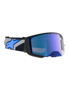 Alpinestars Supertech Hiten, óculos de motocross pretos e azuis, com lente espelhada azul e armação de alto desempenho para todo-o-terreno
