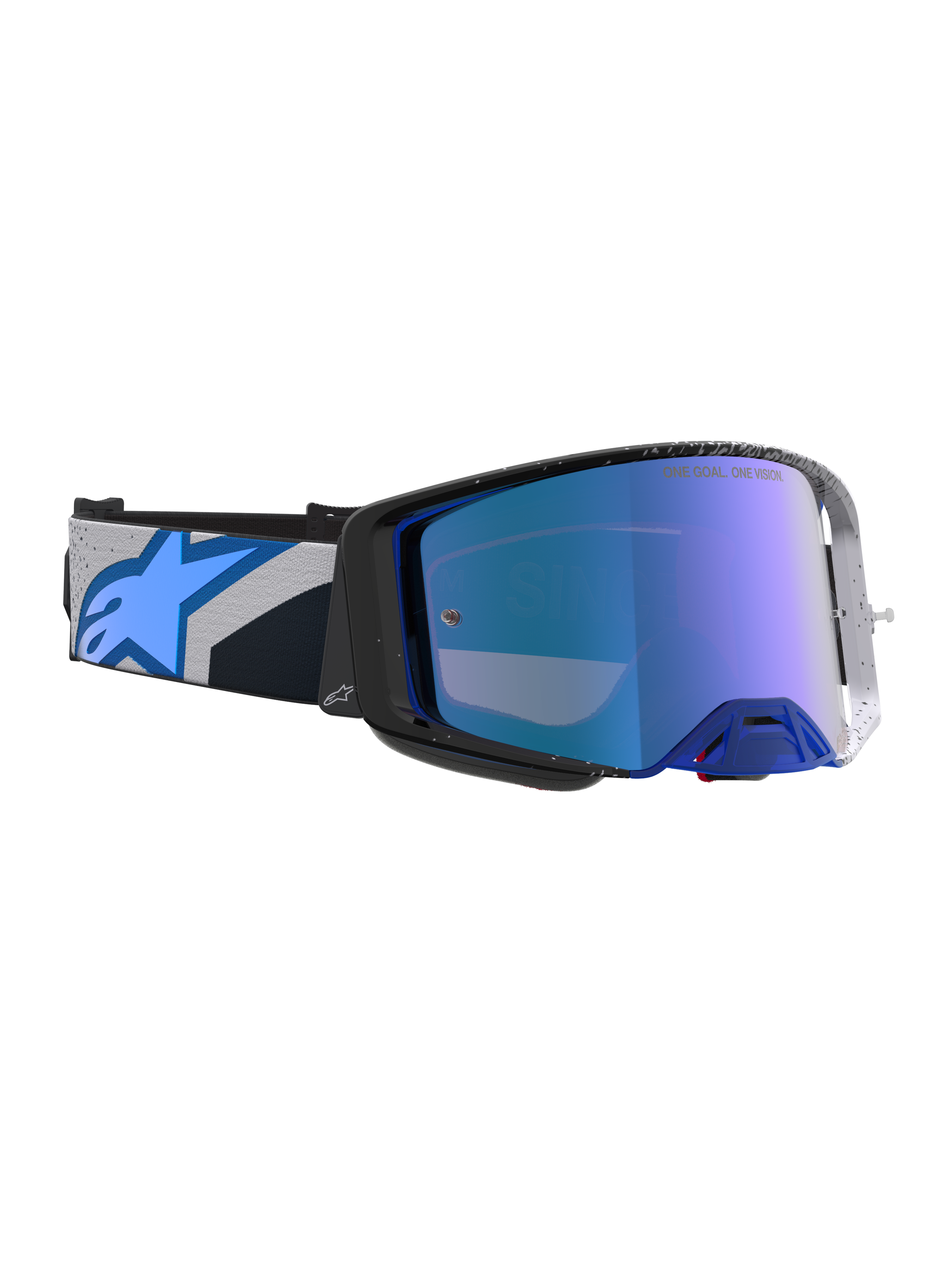 Alpinestars Supertech Hiten, óculos de motocross pretos e azuis, com lente espelhada azul e armação de alto desempenho para todo-o-terreno