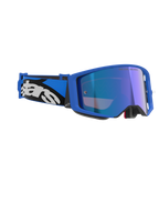 Alpinestars Supertech Stream Goggles, Azul Espelhado Azul, óculos de motocross com armação azul e lentes azuis espelhadas, fita ajustável azul e preta com logótipo Alpinestars branco, óculos profissionais para corridas off-road
