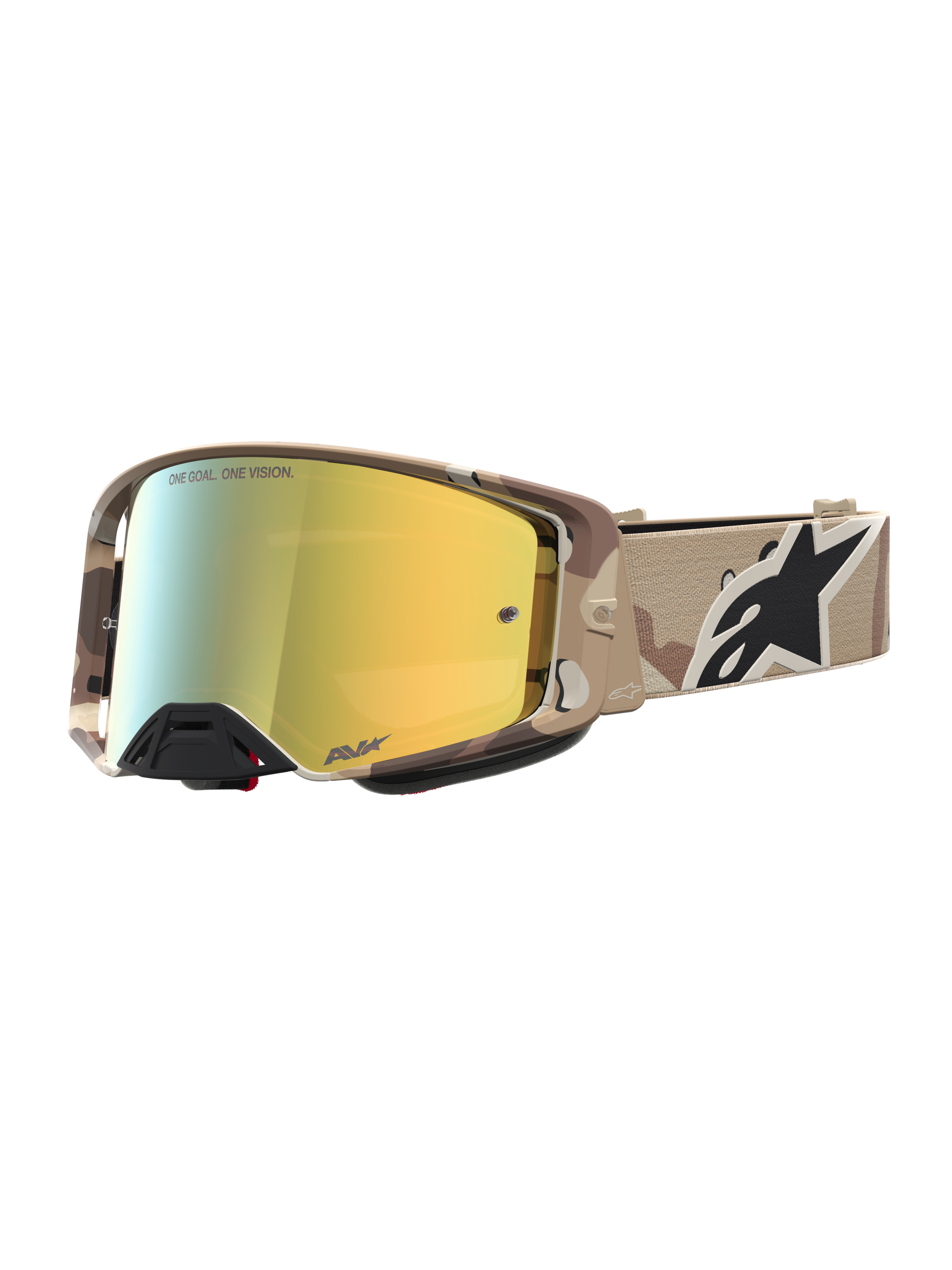 Alpinestars Supertech Lone, óculos de motocross em camuflagem deserto com lente dourada espelhada para todo-o-terreno