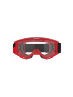 Óculos Alpinestars Vision OTG, óculos de motocross, armação vermelha com lente transparente anti-embaciamento, vista frontal com o slogan 'ONE GOAL. ONE VISION.', tira preta larga, proteção ocular de alta performance para corridas off-road