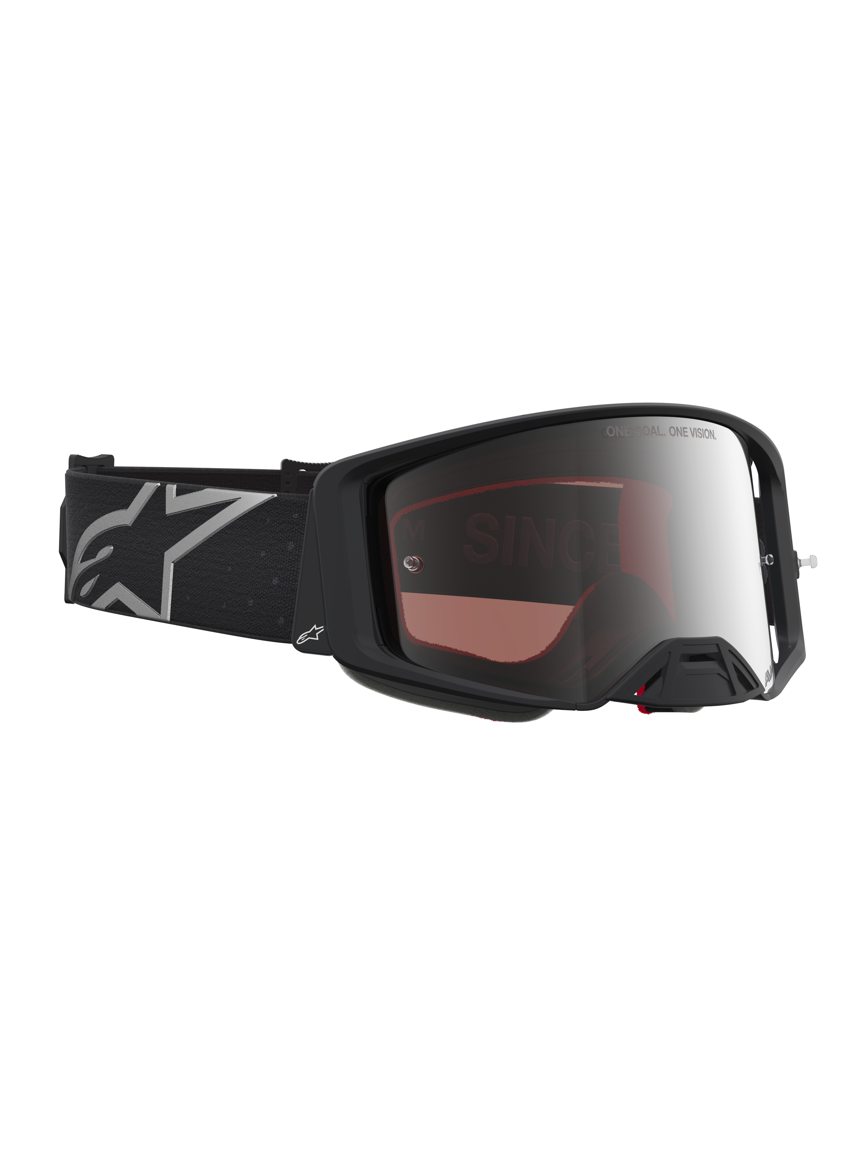 Alpinestars Óculos Supertech Vesta, óculos de motocross pretos mate com lente espelhada prateada de alta definição.