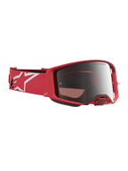 Óculos Alpinestars Supertech Vesta para motocross, em vermelho fluo e prateado espelhado, com logótipo de estrela branca.