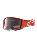 Alpinestars óculos Supertech Vesta, óculos de motocross laranja com lente espelhada prateada e fluxo de ar otimizado.