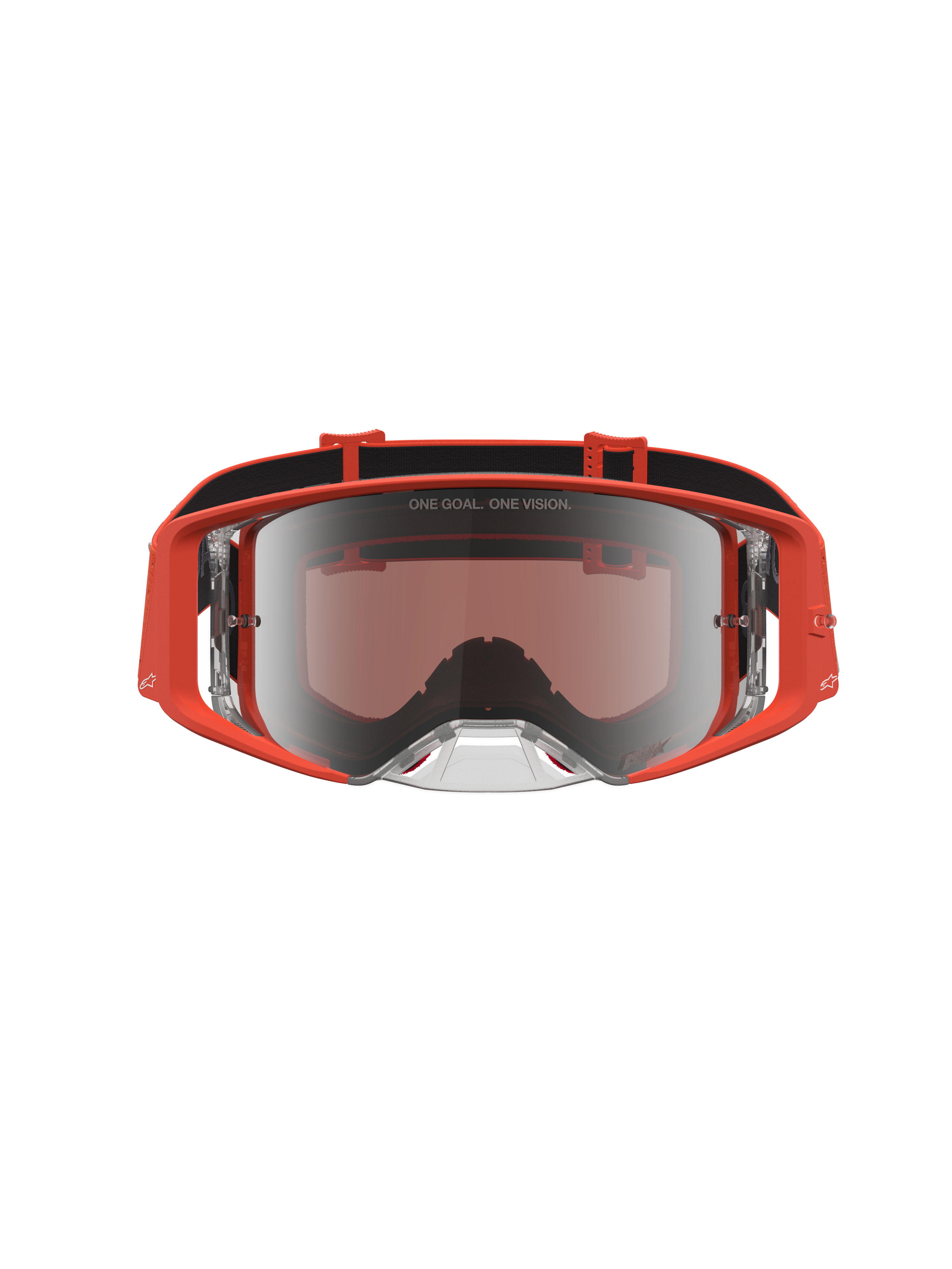 Óculos Supertech Vesta da Alpinestars para motocross, armação laranja e lente prateada espelhada, equipamento de elite para todo-o-terreno e corridas