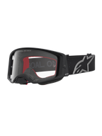 Alpinestars Supertech Vesta, óculos de motocross pretos mate e prateados com lente transparente para todo-o-terreno.