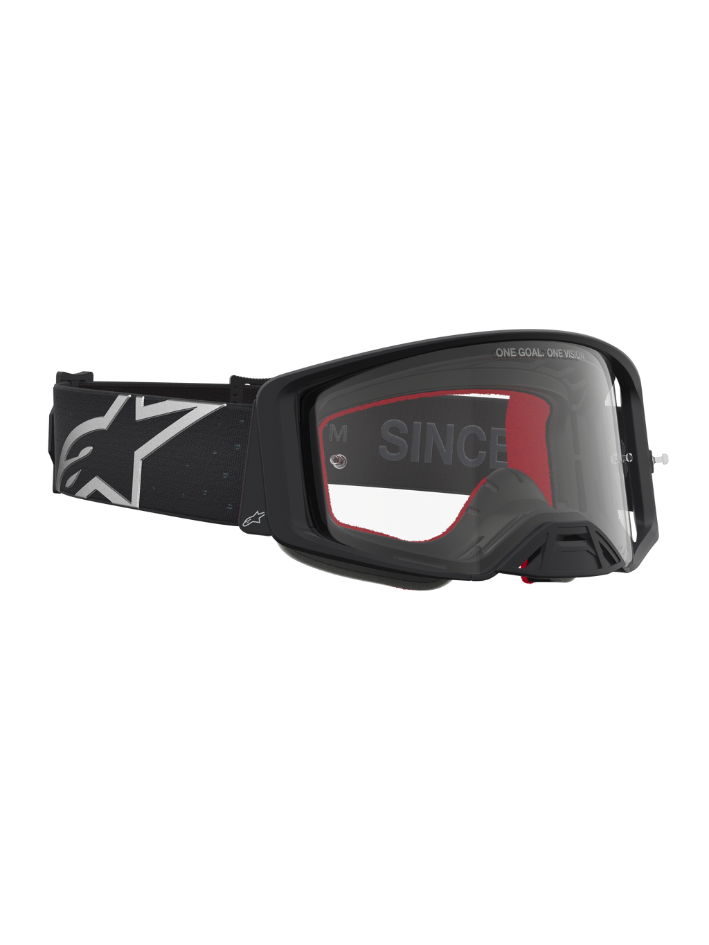 Alpinestars Supertech Vesta, óculos de motocross pretos e prateados com lente transparente ampla e estrutura leve