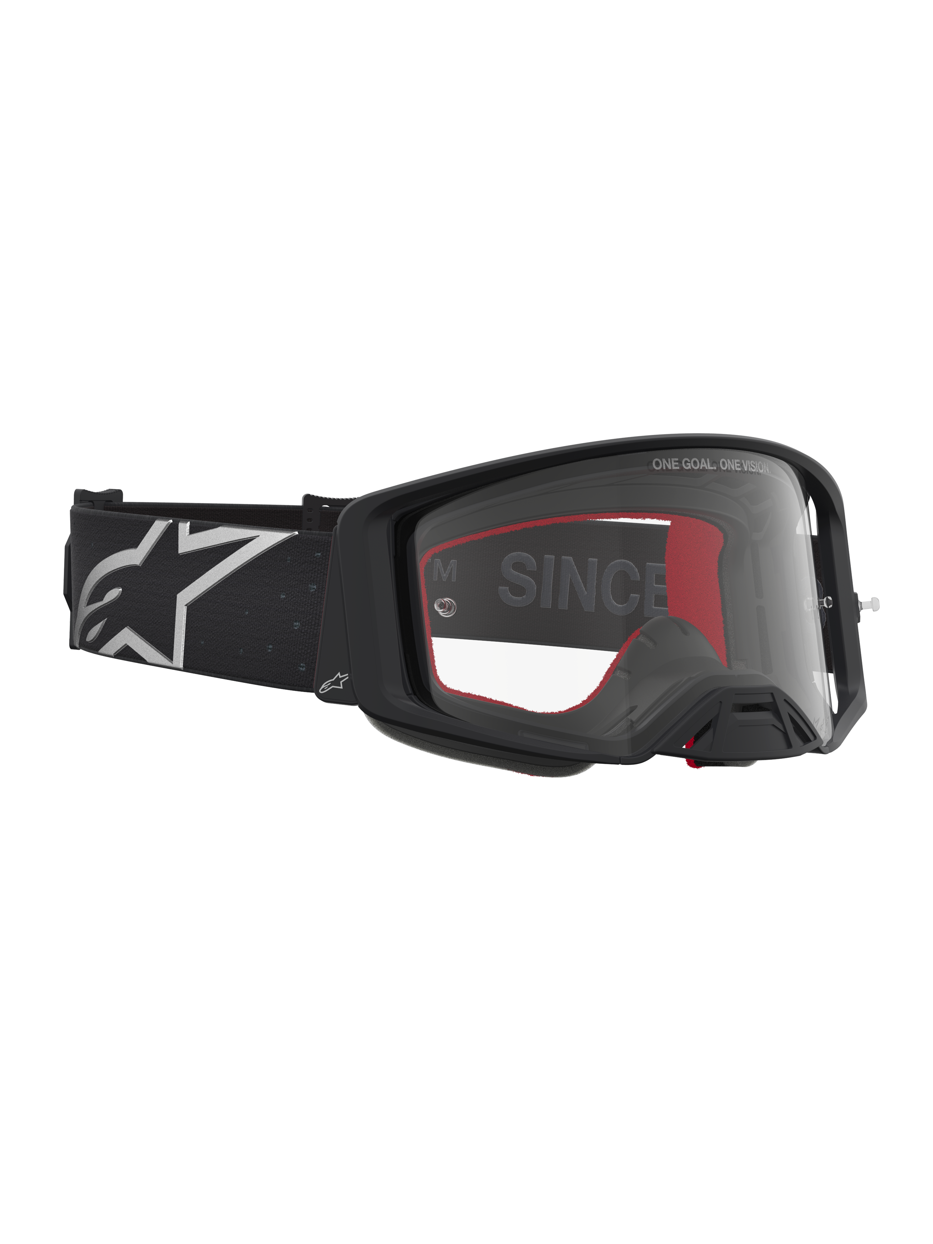 Alpinestars Supertech Vesta, óculos de motocross pretos e prateados com lente transparente ampla e estrutura leve