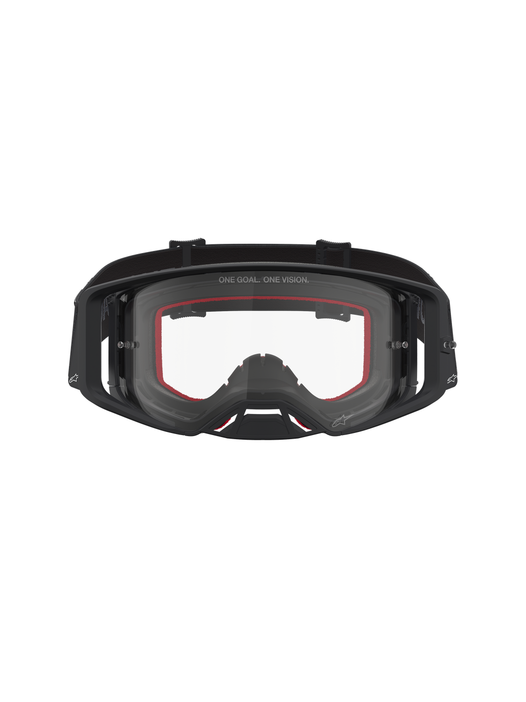 Alpinestars Supertech Vesta, óculos de motocross todo-o-terreno, pretos e prateados mate, lente transparente e visão nítida.
