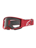 Red Alpinestars Supertech Vesta Motocross Goggles featuring a clear polycarbonate lens and white star logo strap.