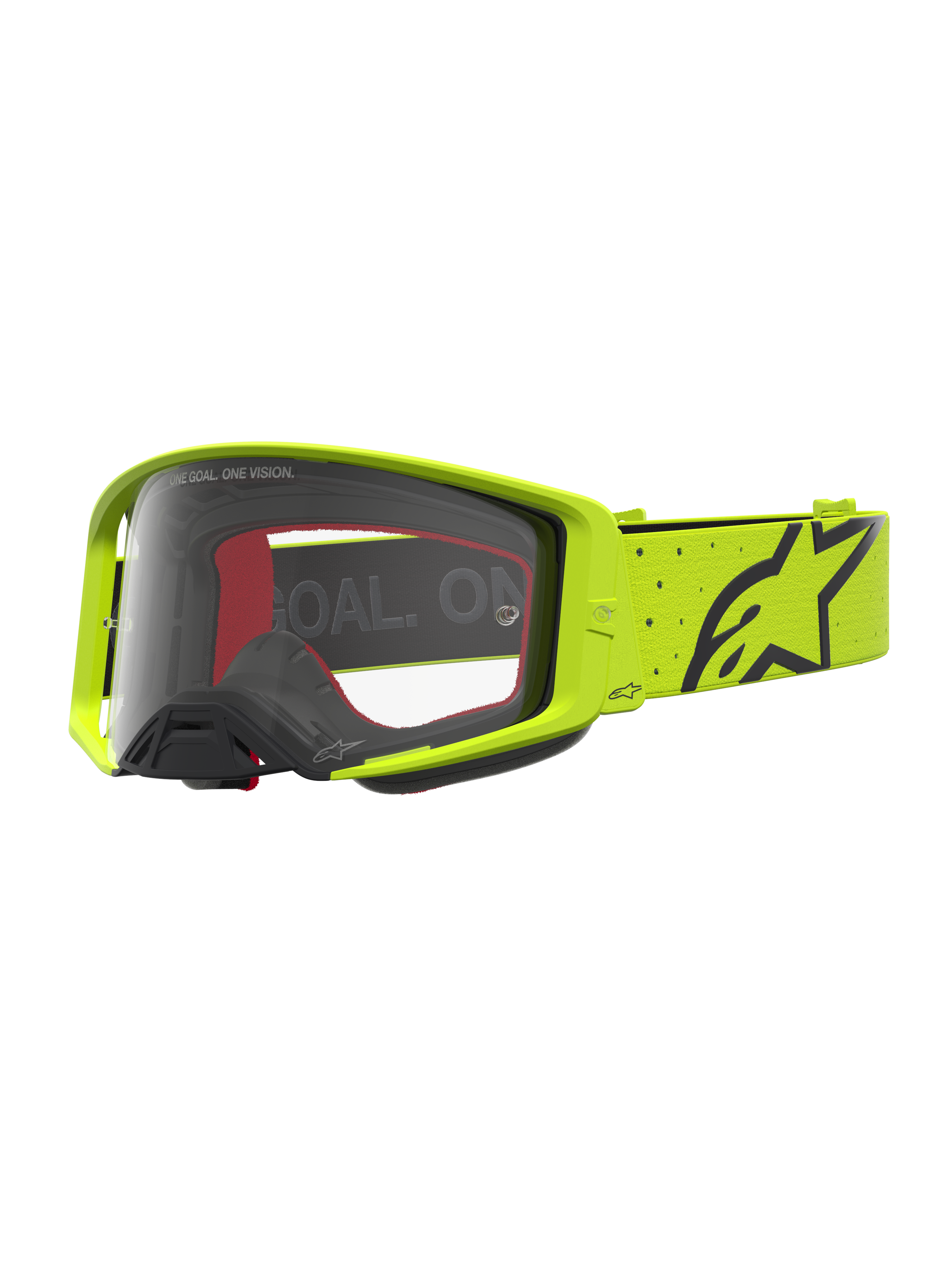 Alpinestars Supertech Vesta, óculos de motocross para performance de competição, amarelos fluorescentes e pretos, lente transparente, visão clara e gestão de humidade.