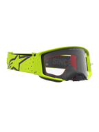 Alpinestars Supertech Vesta, óculos de motocross, amarelos fluo e pretos, lente transparente e alça elástica larga.