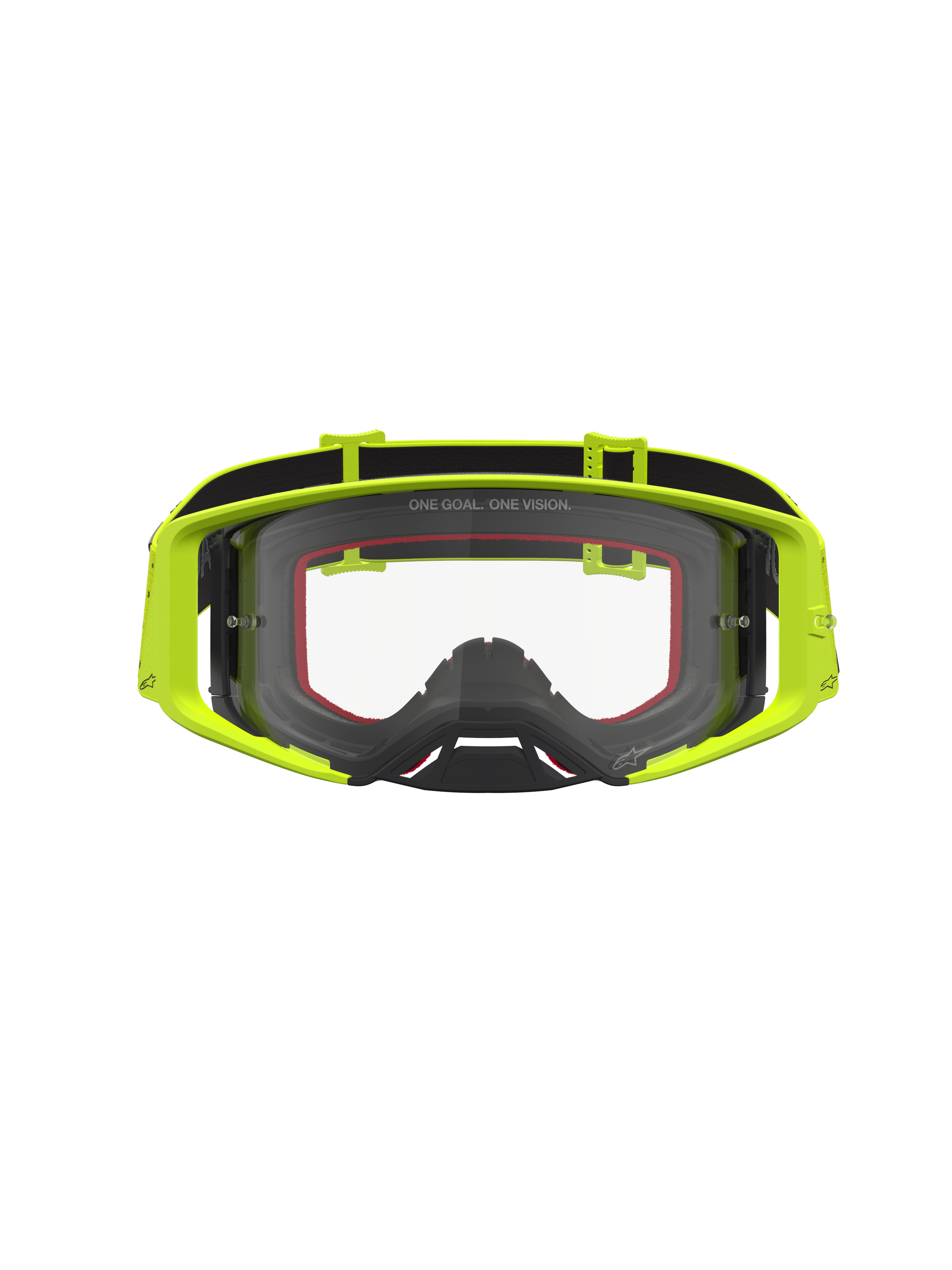 Alpinestars Supertech Vesta, óculos de motocross, amarelos fluorescentes e pretos, lente transparente antiembaciamento.