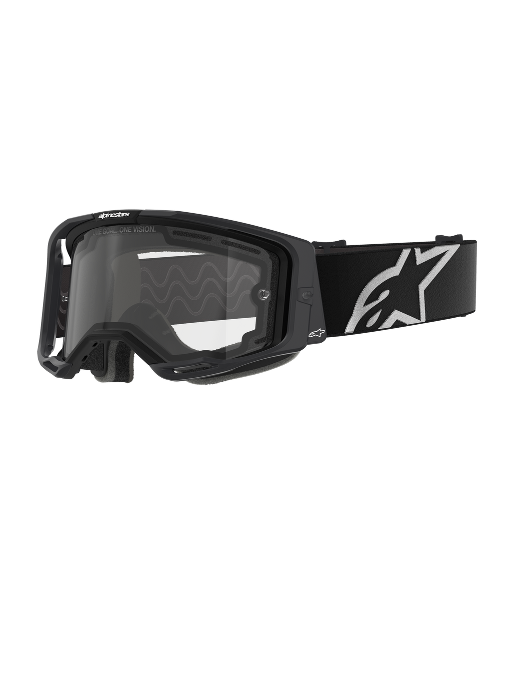 Óculos Alpinestars Vision 8 Corp - Dual Pane, óculos de motocross, armação preta com lente dupla transparente, correia larga preta com o logótipo de estrela da Alpinestars proeminente a branco, design de performance com entradas de ventilação para corridas de todo-o-terreno