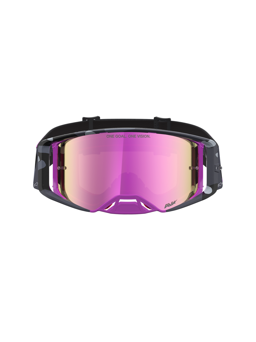 Alpinestars Óculos Supertech Lone Edição Limitada, óculos de motocross em roxo camuflado e rosa espelhado, tecnologia de lentes de alto contraste e ventilação otimizada